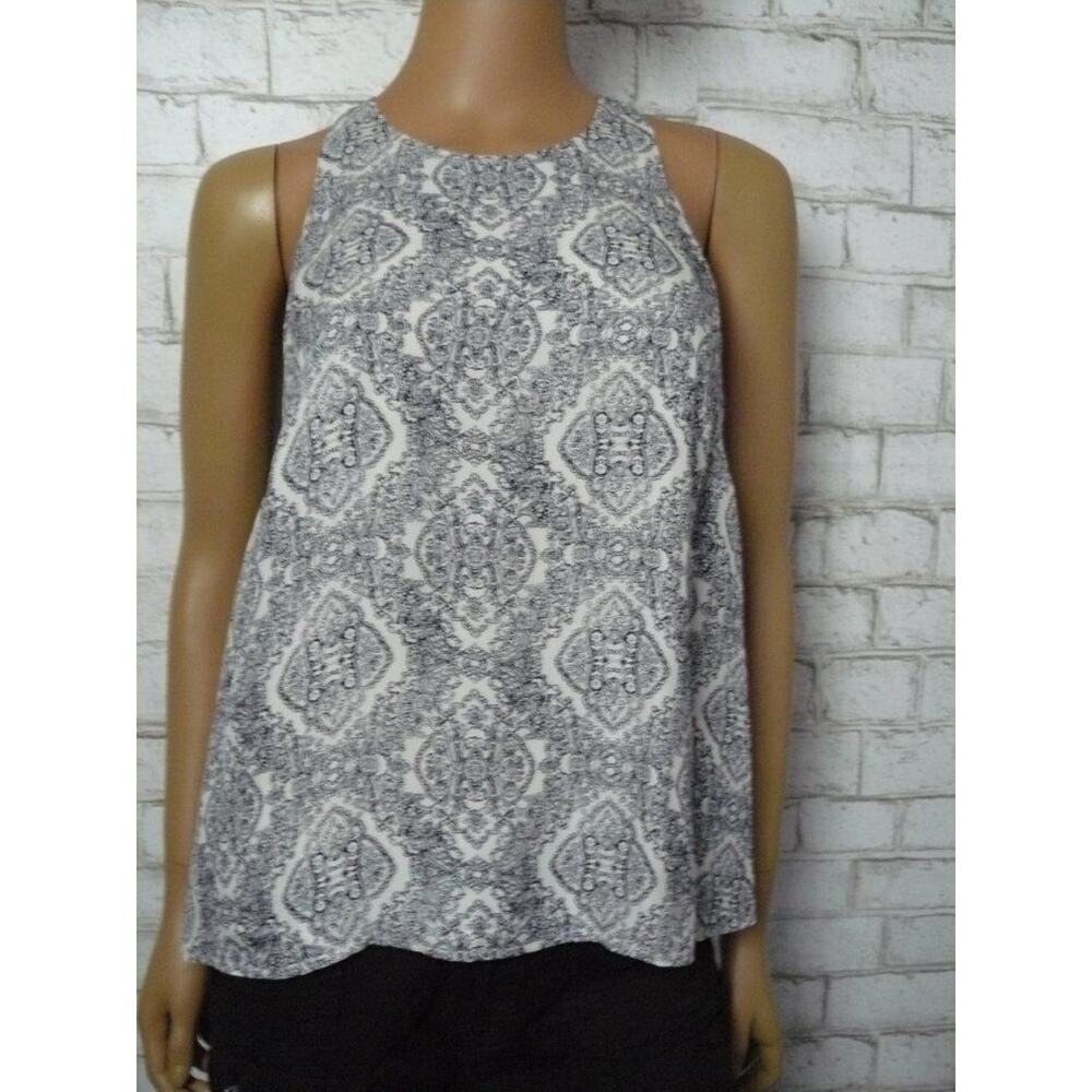 Joie White Navy Blue Silk Chiffon Floral Brighton A-Line Blouse Small NEW